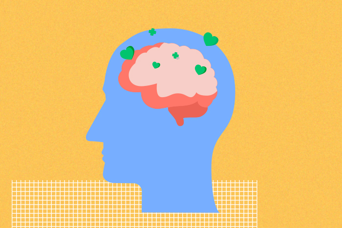 Illustration of brain inside a blue head